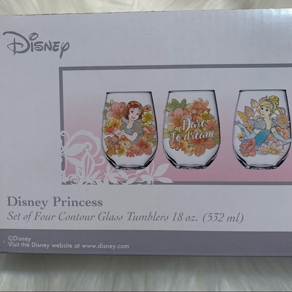 Disney Princess Floral Glass Tumbler Set NWT Snow White Cinderella Belle Ariel - Picture 10 of 12